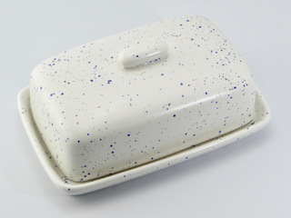 Butter Dish and Sugar Bowl Set - Light Blue Speckled Glaze - Giant Lobelia