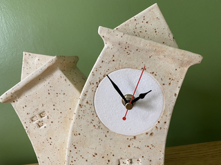 Double Ceramic Mantel Clock - Oatmeal Glaze - Giant Lobelia