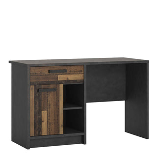 Brooklyn Desk with 1 Door and 1 Drawer in Walnut and Dark Matera Grey - Giant Lobelia