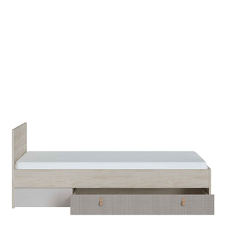 Denim 90cm Bed with 1 Drawer in Light Walnut, Grey Fabric Effect and Cashmere - Giant Lobelia