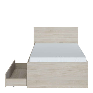 Denim 90cm Bed with 1 Drawer in Light Walnut, Grey Fabric Effect and Cashmere - Giant Lobelia