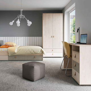 Denim 90cm Bed with 1 Drawer in Light Walnut, Grey Fabric Effect and Cashmere - Giant Lobelia