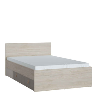 Denim 120cm Bed with 1 Drawer in Light Walnut, Grey Fabric Effect and Cashmere - Giant Lobelia