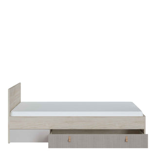 Denim 120cm Bed with 1 Drawer in Light Walnut, Grey Fabric Effect and Cashmere - Giant Lobelia