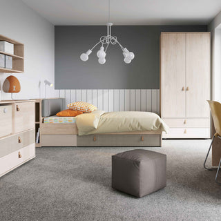 Denim 120cm Bed with 1 Drawer in Light Walnut, Grey Fabric Effect and Cashmere - Giant Lobelia