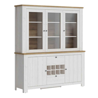 2 Door 2 Drawer Sideboard with 3 Door Display Top Unit in White and Oak - Giant Lobelia