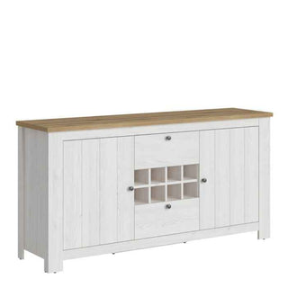 2 Door 2 Drawer Sideboard with 3 Door Display Top Unit in White and Oak - Giant Lobelia