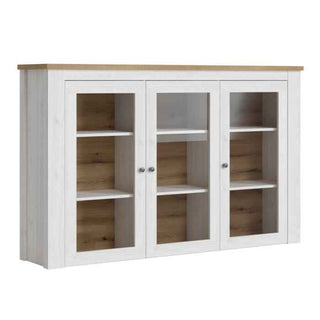 2 Door 2 Drawer Sideboard with 3 Door Display Top Unit in White and Oak - Giant Lobelia