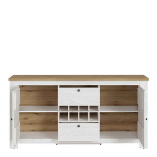 Celesto 2 Door 2 Drawer Sideboard with Wine Rack in White and Oak - Giant Lobelia