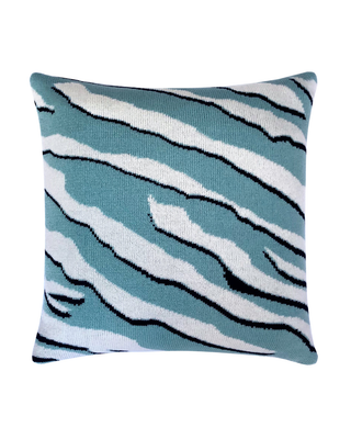 Wild Tiger Wool & Cashmere Knitted Cushion Turquoise - Giant Lobelia