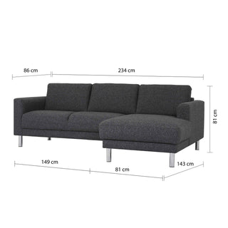 Cleveland Chaiselongue Sofa (RH) in Nova Anthracite - Giant Lobelia