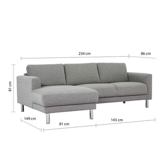 Cleveland Chaiselongue Sofa (LH) in Nova Light Grey - Giant Lobelia