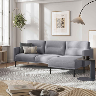 Larvik Chaiselongue Sofa (RH) - Grey, Black Legs - Giant Lobelia