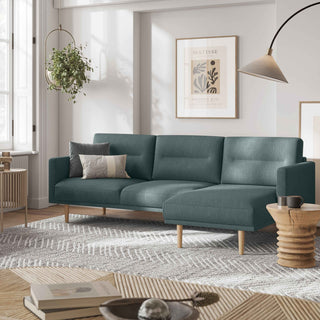 Larvik Chaiselongue Sofa (RH) - Dark Green, Oak Legs - Giant Lobelia