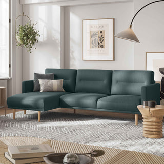 Larvik Chaiselongue Sofa (LH) - Dark Green, Oak Legs - Giant Lobelia