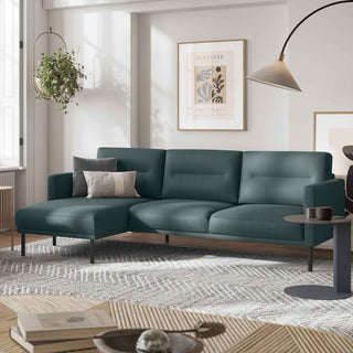 Larvik Chaiselongue Sofa (LH) - Dark Green, Black Legs - Giant Lobelia