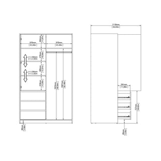 Naia Wardrobe with 1 Sliding Door 1 Door 3 Drawers in Jackson Hickory Oak - Giant Lobelia