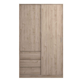 Naia Wardrobe with 1 Sliding Door 1 Door 3 Drawers in Jackson Hickory Oak - Giant Lobelia