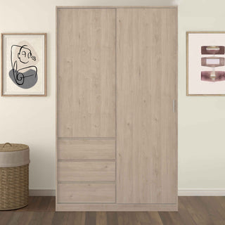 Naia Wardrobe with 1 Sliding Door 1 Door 3 Drawers in Jackson Hickory Oak - Giant Lobelia