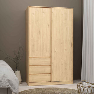 Naia Wardrobe with 1 Sliding Door 1 Door 3 Drawers in Jackson Hickory Oak - Giant Lobelia