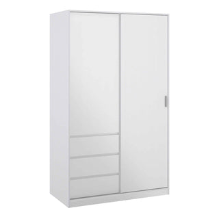 Naia Wardrobe with 1 Sliding Door 1 Door 3 Drawers in White High Gloss - Giant Lobelia