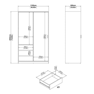 Naia Wardrobe with 1 Sliding Door 1 Door 3 Drawers in White High Gloss - Giant Lobelia