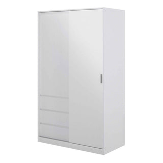 Naia Wardrobe with 1 Sliding Door 1 Door 3 Drawers in White High Gloss - Giant Lobelia