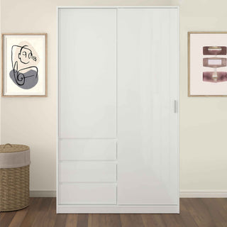 Naia Wardrobe with 1 Sliding Door 1 Door 3 Drawers in White High Gloss - Giant Lobelia