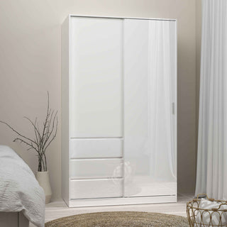 Naia Wardrobe with 1 Sliding Door 1 Door 3 Drawers in White High Gloss - Giant Lobelia