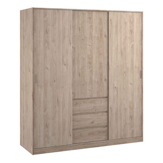 Naia Wardrobe with 2 Sliding Doors 1 Door 3 Drawers in Jackson Hickory Oak - Giant Lobelia