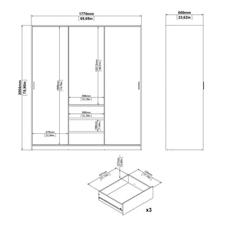 Naia Wardrobe with 2 Sliding Doors 1 Door 3 Drawers in Jackson Hickory Oak - Giant Lobelia