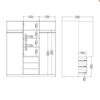 Naia Wardrobe with 2 Sliding Doors 1 Door 3 Drawers in Jackson Hickory Oak - Giant Lobelia