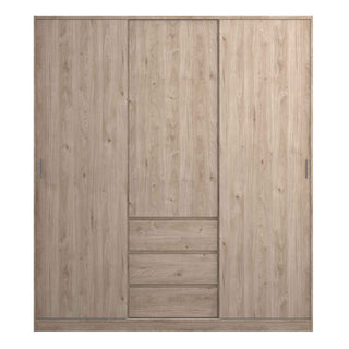 Naia Wardrobe with 2 Sliding Doors 1 Door 3 Drawers in Jackson Hickory Oak - Giant Lobelia