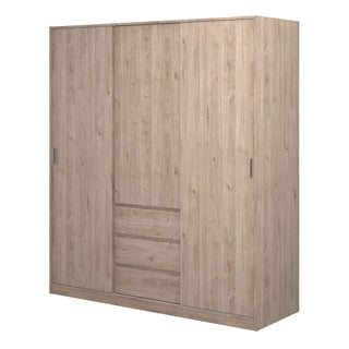 Naia Wardrobe with 2 Sliding Doors 1 Door 3 Drawers in Jackson Hickory Oak - Giant Lobelia