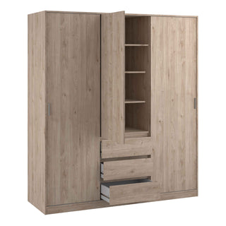 Naia Wardrobe with 2 Sliding Doors 1 Door 3 Drawers in Jackson Hickory Oak - Giant Lobelia