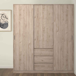 Naia Wardrobe with 2 Sliding Doors 1 Door 3 Drawers in Jackson Hickory Oak - Giant Lobelia