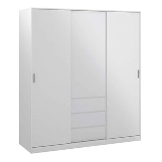 Naia Wardrobe with 2 Sliding Doors 1 Door 3 Drawers in White High Gloss - Giant Lobelia