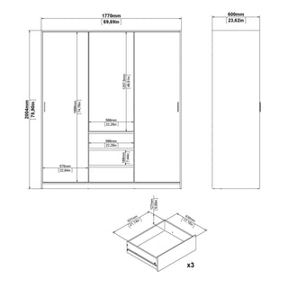 Naia Wardrobe with 2 Sliding Doors 1 Door 3 Drawers in White High Gloss - Giant Lobelia