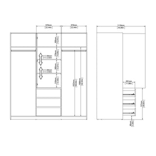 Naia Wardrobe with 2 Sliding Doors 1 Door 3 Drawers in White High Gloss - Giant Lobelia