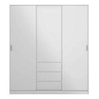 Naia Wardrobe with 2 Sliding Doors 1 Door 3 Drawers in White High Gloss - Giant Lobelia