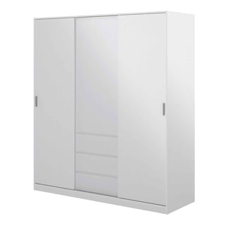 Naia Wardrobe with 2 Sliding Doors 1 Door 3 Drawers in White High Gloss - Giant Lobelia