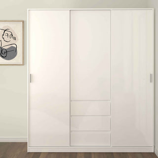 Naia Wardrobe with 2 Sliding Doors 1 Door 3 Drawers in White High Gloss - Giant Lobelia