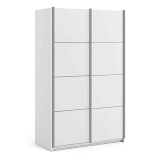 Verona Sliding Wardrobe 120cm in White with White Doors with 2 Shelves - Giant Lobelia