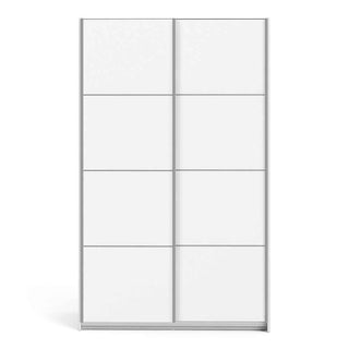 Verona Sliding Wardrobe 120cm in White with White Doors with 2 Shelves - Giant Lobelia