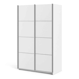 Verona Sliding Wardrobe 120cm in White with White Doors with 2 Shelves - Giant Lobelia