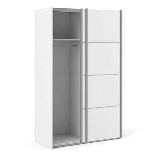 Verona Sliding Wardrobe 120cm in White with White Doors with 2 Shelves - Giant Lobelia