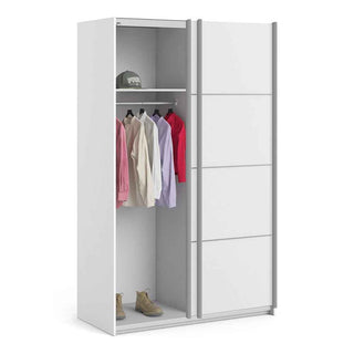 Verona Sliding Wardrobe 120cm in White with White Doors with 2 Shelves - Giant Lobelia