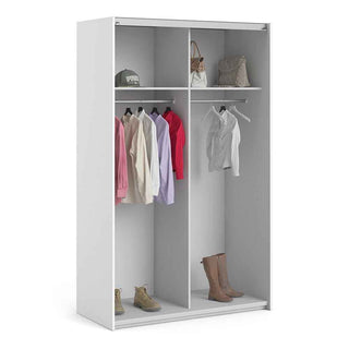 Verona Sliding Wardrobe 120cm in White with White Doors with 2 Shelves - Giant Lobelia