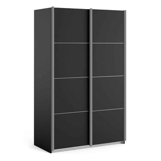 Verona Sliding Wardrobe 120cm in Black Matt with Black Matt Doors with 2 Shelves - Giant Lobelia