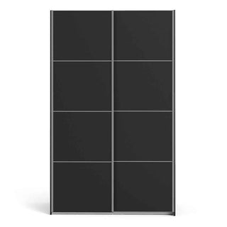 Verona Sliding Wardrobe 120cm in Black Matt with Black Matt Doors with 2 Shelves - Giant Lobelia